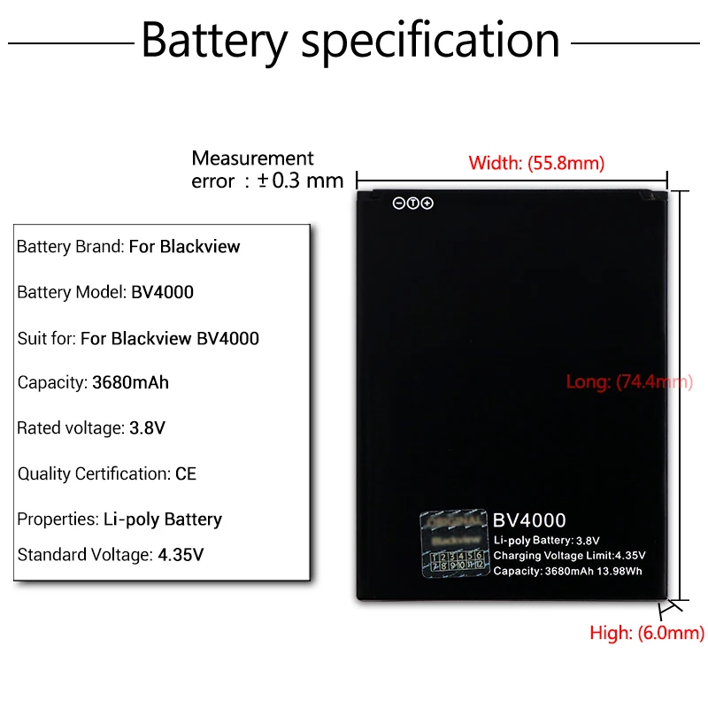 1 шт. + Универсальное зарядное устройство 3680 мАч аккумулятор для Blackview BV4000 Pro