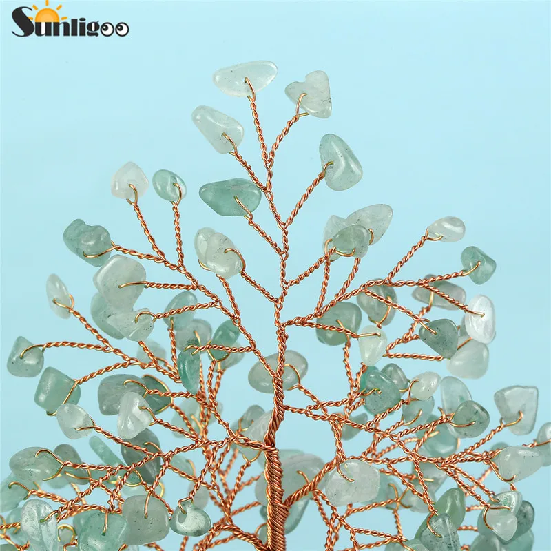 Sunligoo 1pc Natural Stone Feng Shui Bonsai Money Tree on Clear Quartz Cluster Base for Protection Healing Home Decor 5.51-6.29"