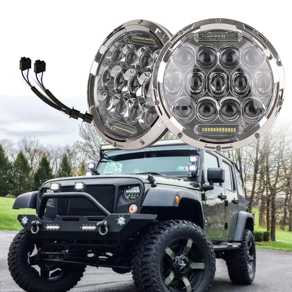 

PAIR Super bright 75w H/L Beam H4 H13 LED Headlight with DRL 7 inch Headlamp for Jeep Jk Tj Fj Cruiser Trucks 4wd Lights