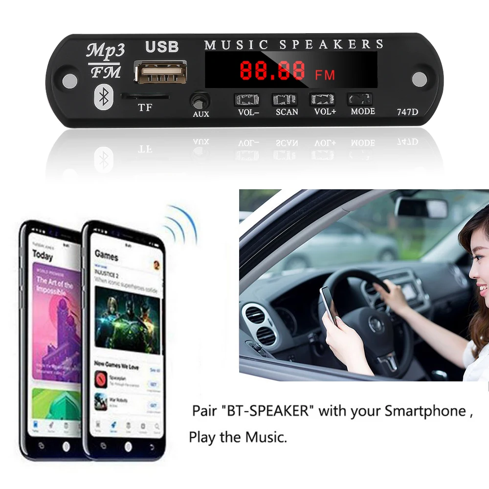 KEBIDU автомобильный Bluetooth FM радио гарнитура Mp3 плеер декодер доска беспроводной TF USB Запись MP3 плеер беспроводной автомобильный комплект