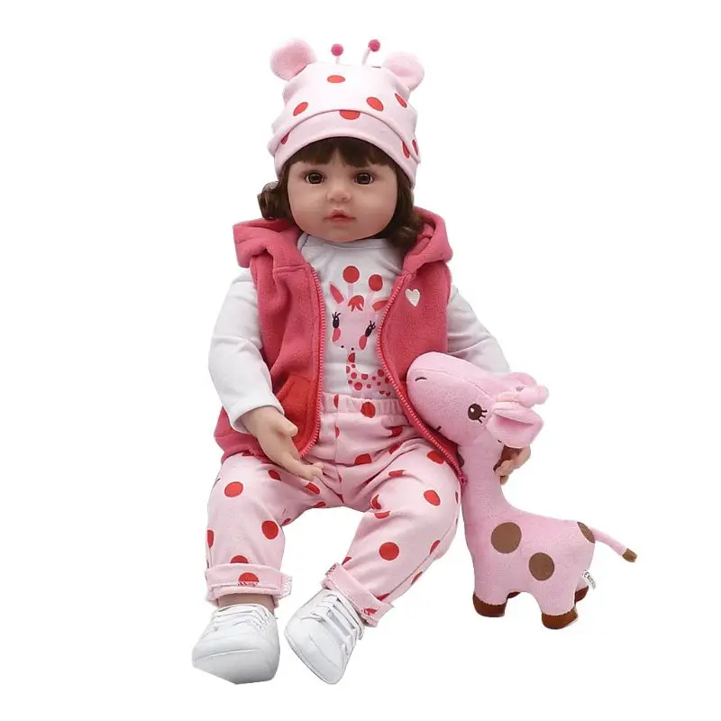 

24inch Silicon Newborn Lifelike Baby Doll White Cartoon Clothes Pink Pants Coat Hat Shoes Deer Early Childhood Kids Toys