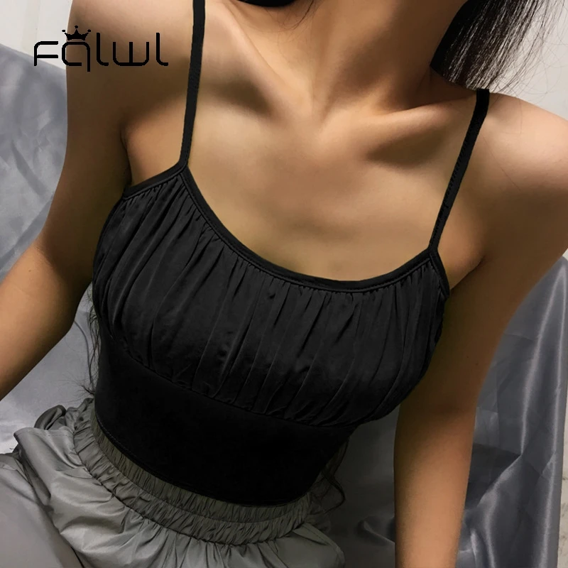 FQLWL спагетти бретели для нижнего белья летние короткий топ сексуальный Cami однотонные черные без рукавов с открытой спиной укороченная