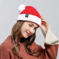 Рождественская шапка Для женщин зимние вязаные вязанная крючком, мешковатая помпонами Лыжная шапка теплая EY