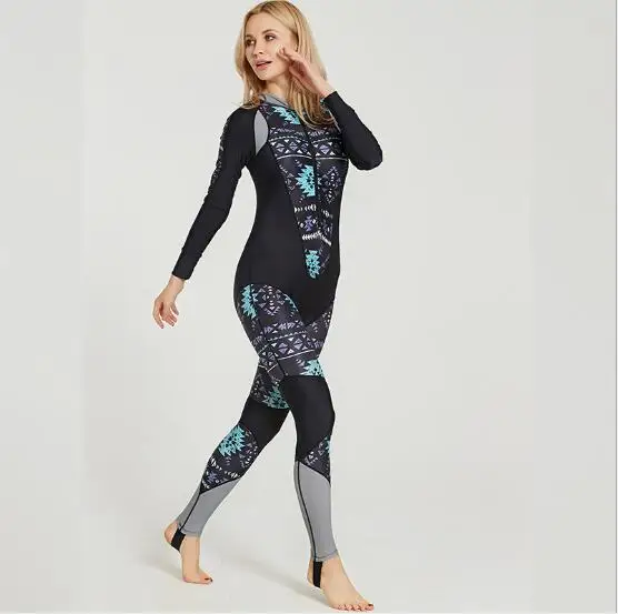 

Women Wetsuits Women One Piece Swimsuit Long Sleeve Female Swimwear Surfing Windsurf Sailing Full Bathing Suit Wetsuits Black