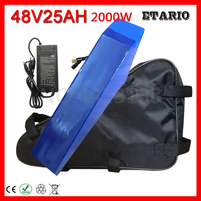 

US EU No Tax High Power 2000W 48V 25AH Triangle Lithium Battery Pack with 5A Charger 48V 25AH Electric Bicycle Battery +Free Bag