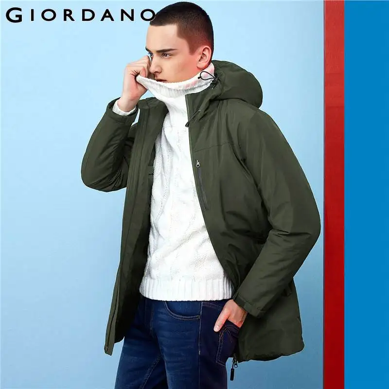 Giordano Men Jacket Waterproof Detachable Hood Quilted