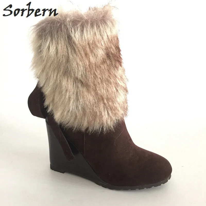 

Sorbern Brown Ankle Boots For Women Winter Shoes Wedge High Heels Custom Colors Size 33-46 Real Photos 2017 Winter Wedge Shoes