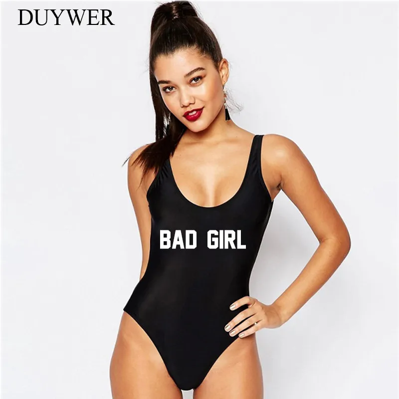 BAD GIRL Letter One-piece Swimsuit Swim Wear Ladies Bathing Suit White Bodysuit Black Jumpsuit High Cut Top Pink Slim Swimwear | Спорт и