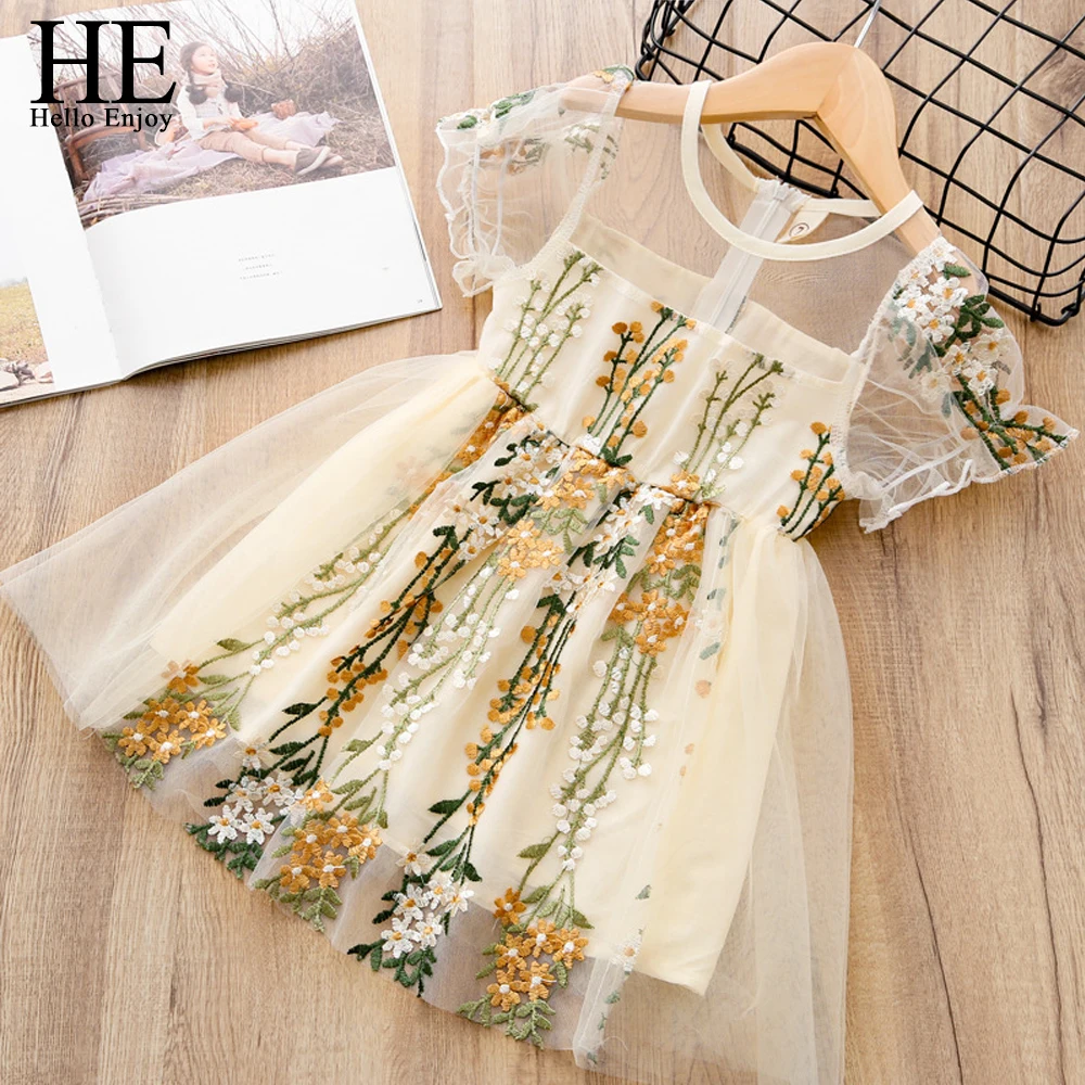 HE Hello Enjoy/детская одежда платья для девочек кружевное платье для принцессы с вышивкой лимонов и ананасов милые платья для маленьких девочек г. На свадьбу