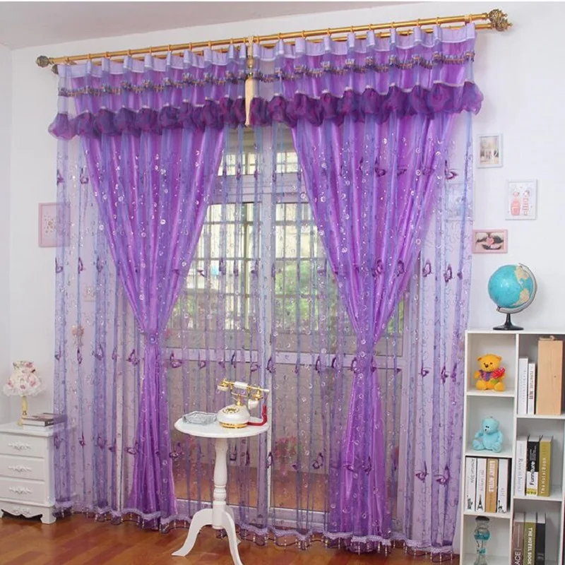 

UBRUSH Curtain Brilliant Flower Pattern Printed Voile Window Screen Decor Screen For Door Balcony Sheer Window Curtain