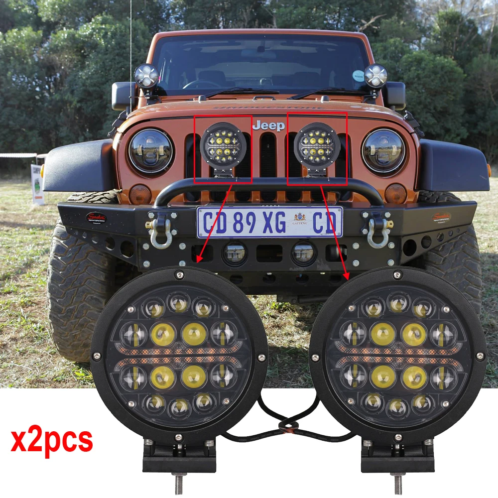 

60W LED Work Light 12V Led SpotLights 24V LED Driving lights Round Led headlight with Amber light DRL for Off Road Car SUV x2pc