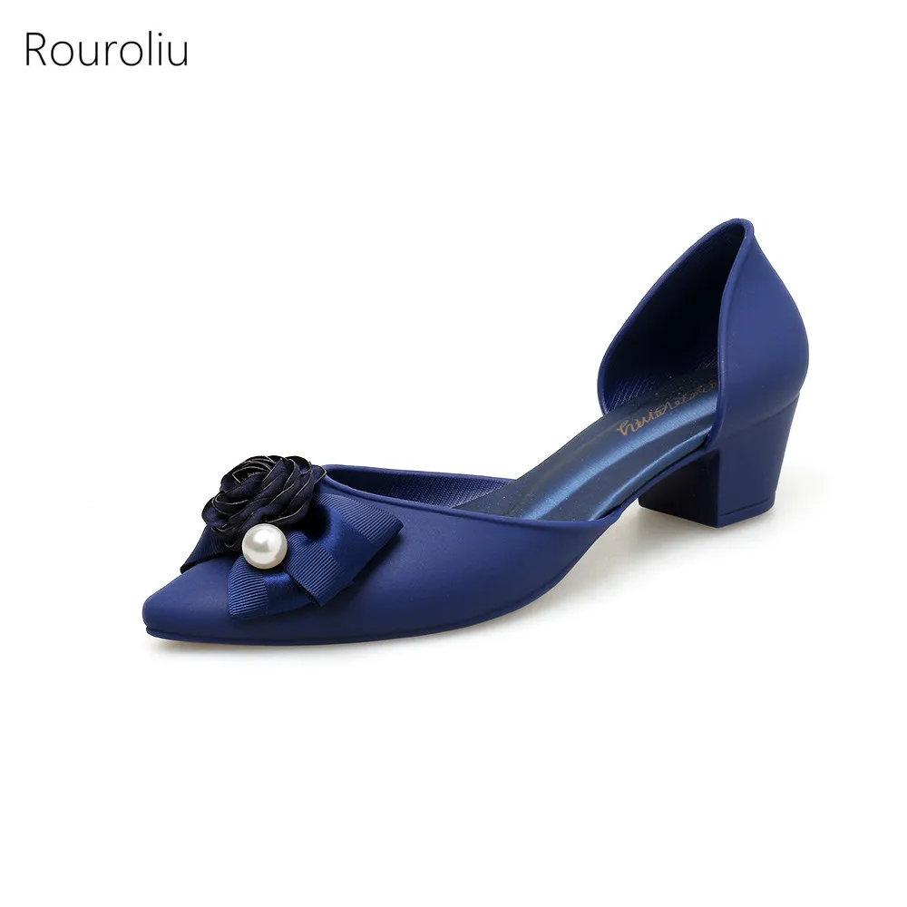 Rouroliu Women Pointed Toe Flower Sandals Comfortable Non-Slip Med Heel Casual Shoes Woman Summer New Jelly Shoes FR91 Rouroliu Women Pointed Toe Flower Sandals Comfortable Non-Slip Med Heel Casual Shoes Woman Summer New Jelly Shoes FR91