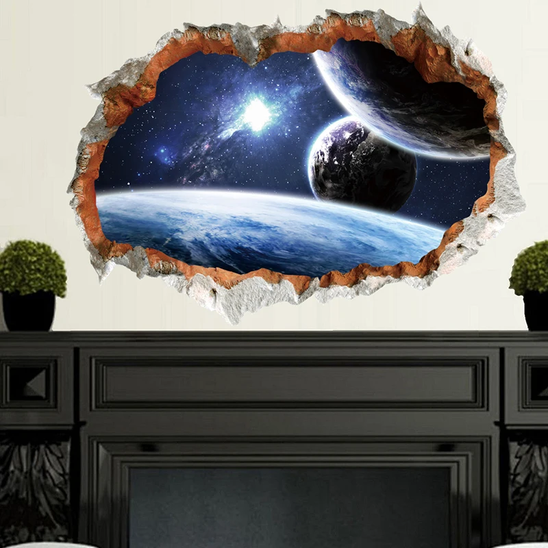 Космическое пространство планета декоративные наклейки на стену 3D эффект сломанной стены украшения галактика Фреска художественная наклейка