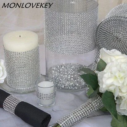 Wedding Decor Silver Diamond Mesh 1 feet(30cm) Party Decorations Trim Wrap Roll Sparkle Rhinestone Crystal Bling Cake Ribbon | Дом и сад