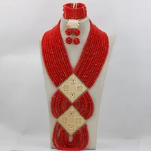 Красные свадебные туфли в африканском стиле Бусины украшения набор большой для вечеринки в нигерийском стиле Ювелирные наборы Африканский костюм Цепочки и ожерелья комплект ювелирных изделий amj622