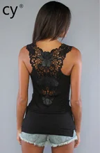 High quality black fashion women s lace wear sleeveless Lace Small Vest T shirt camisole tank