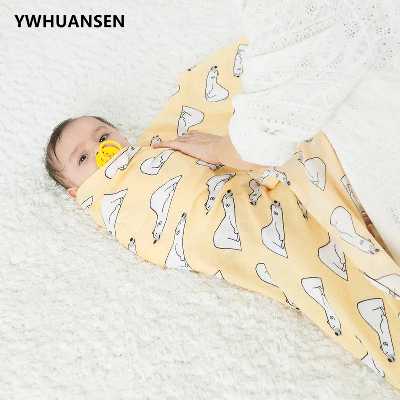 

YWHUANSEN 120*120CM Baby Summer Receiving Blanket Double Layer Gauze Swaddle Muslin Wrap Bamboo Fiber Cobertor Newborn Stuffs