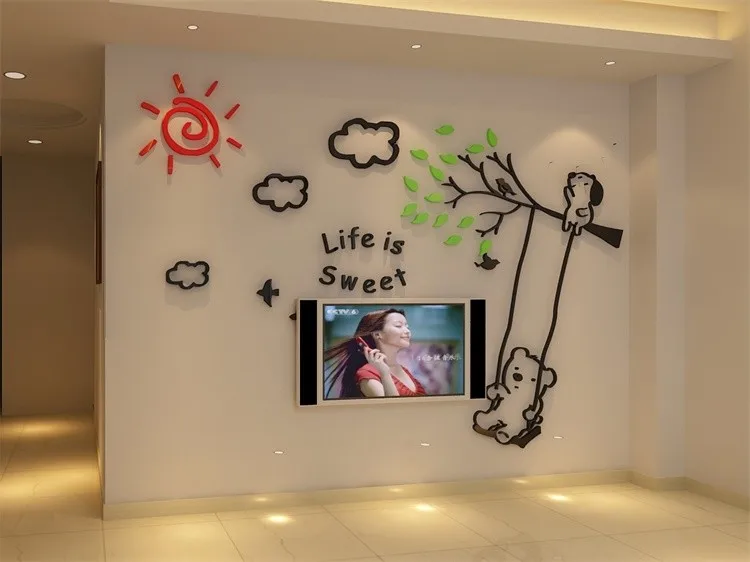 Акриловые 3D настенные наклейки с изображением медведя для детской комнаты, детская комната, ТВ-фон, сделай сам, художественный Настенный декор, Мультяшные наклейки для гостиной