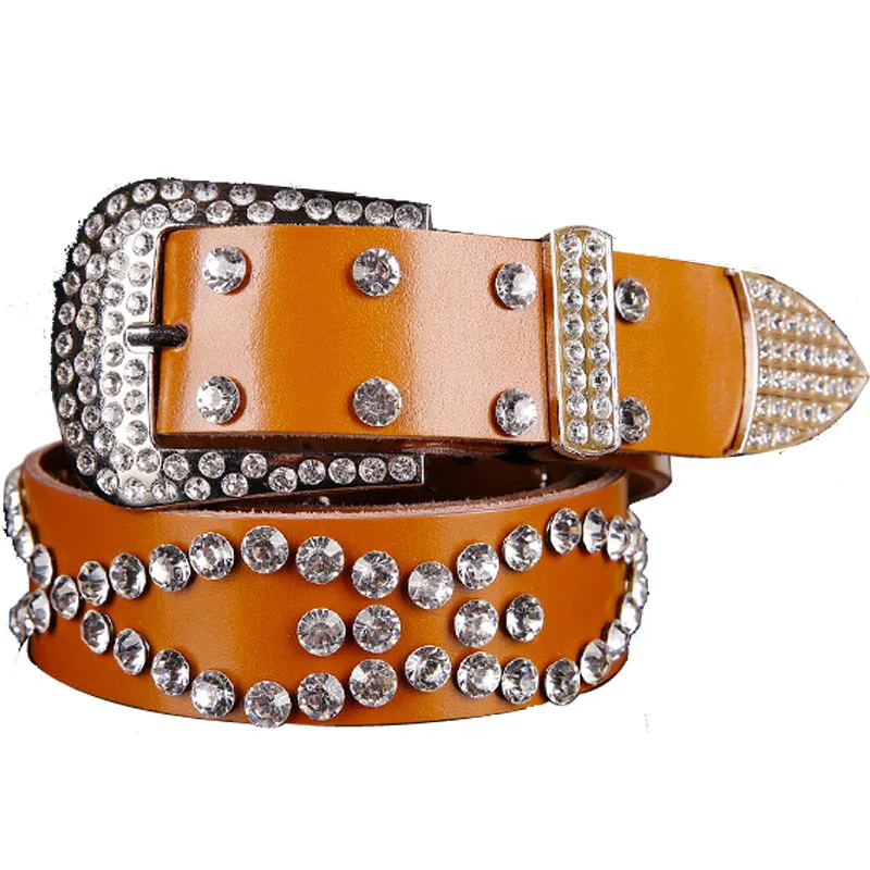 MUSENGE ремни для женщин кожаный ремень для женщин Ceinture Femme Cinturones Mujer Pedreria Cintos Para As Mulheres Riem Стразы в стиле панк - Цвет: Cinturones MujeBrown
