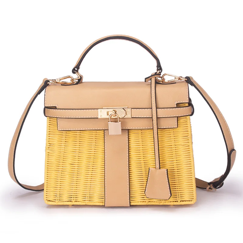 

8 Colors Famous Design Bamboo Bag Handmade Rattan Bag Large Capacity Casual Totes Shoulder Messenger Bags Purse and Handbag L V*