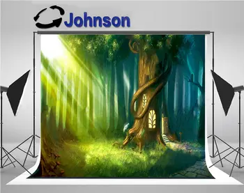 

Magical Fantasy Fairy Tale Scenery Tree House Night Forest background Vinyl cloth High quality Computer print wall backdrop