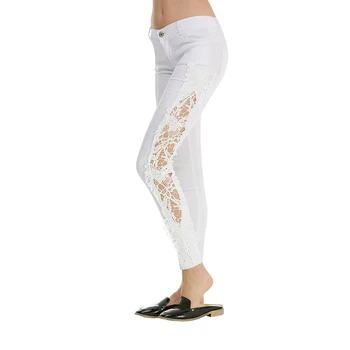 

Wipalo Sexy Women'S Denim White Skinny Jeans Crochet Lace Club Party Pants Boyfriend Jeans For Women Pencil Pants Ripped Apparel