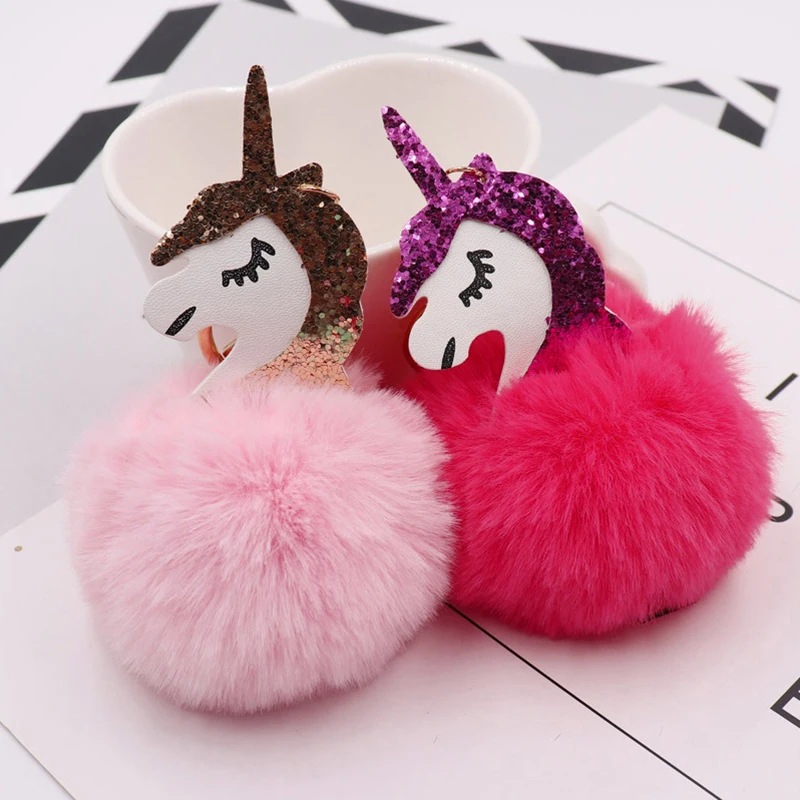 Anime Unicorn Plush Doll Toys Fluffy Pom Pom Key Pendant Cartoon Unicornio Licorne Plush Toys Peluches Stuffed Doll