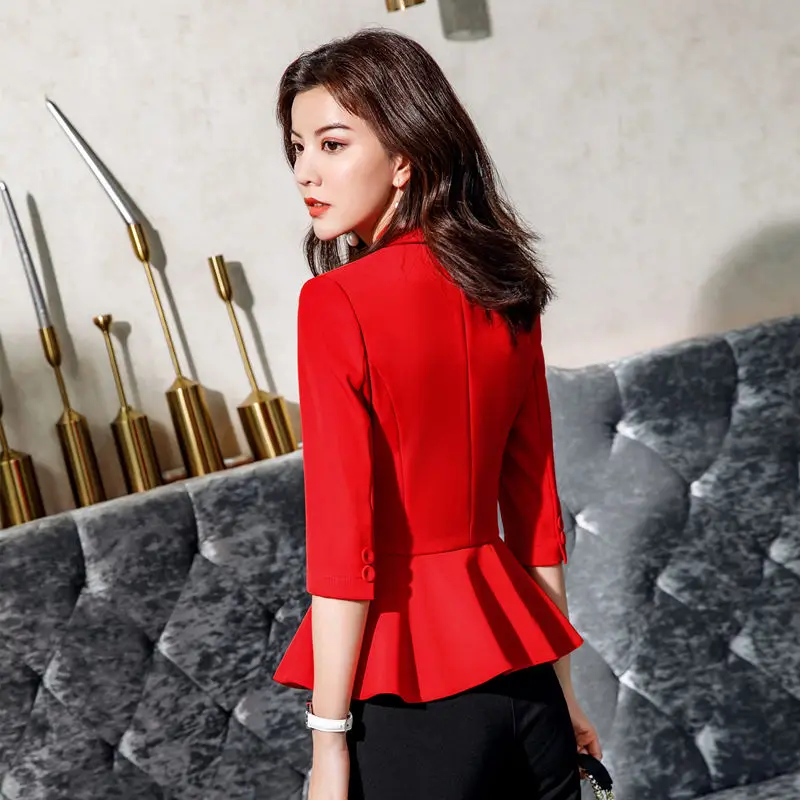 Red Skirt suit 2 Pieces Set fashion business women suit office ladies work wear uniform Interview thin blazer hlaf sleeve top