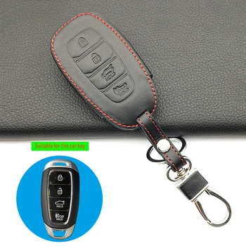 

100% Genuine Leather 4 Buttons Car Key Case Cover Holder for Hyundai Azera GRANDEUR IG 2016 2017 Key Case Cover Shell