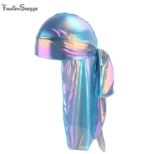 Мужские лазерные шелковистые дулаги тюрбан банданы головные уборы красочные женские шелковистые бандана дюраг волнистые шапки аксессуары для волос Doo Rag Hat YS440