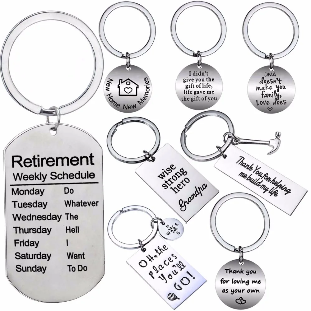 

Family Love Grandpa Grandma Grandfather Keychain Charm Stainless Steel Keyring For Couples Adoption Step Mom Dad Gift Key Chains