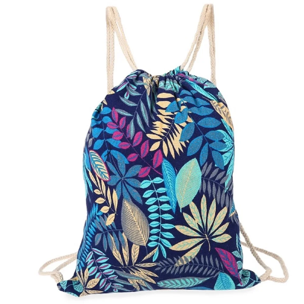 Cute Retro Canvas Swimming Bags Drawstring Backpack 3D Printing Gym