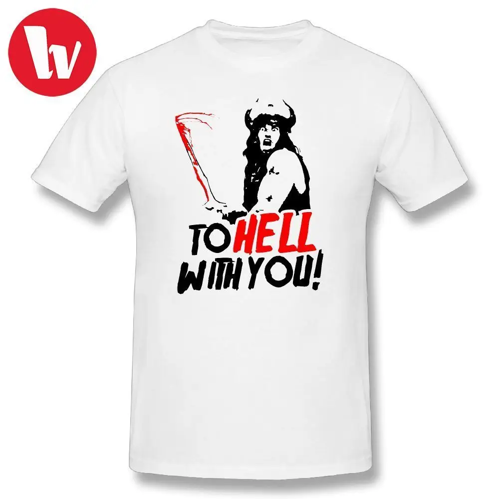

Manowar T Shirt To HELL With You Conan the Barbarian T-Shirt Men Cartoon Print Short Sleeve Graphic T Shirts Beach Tee Shirt