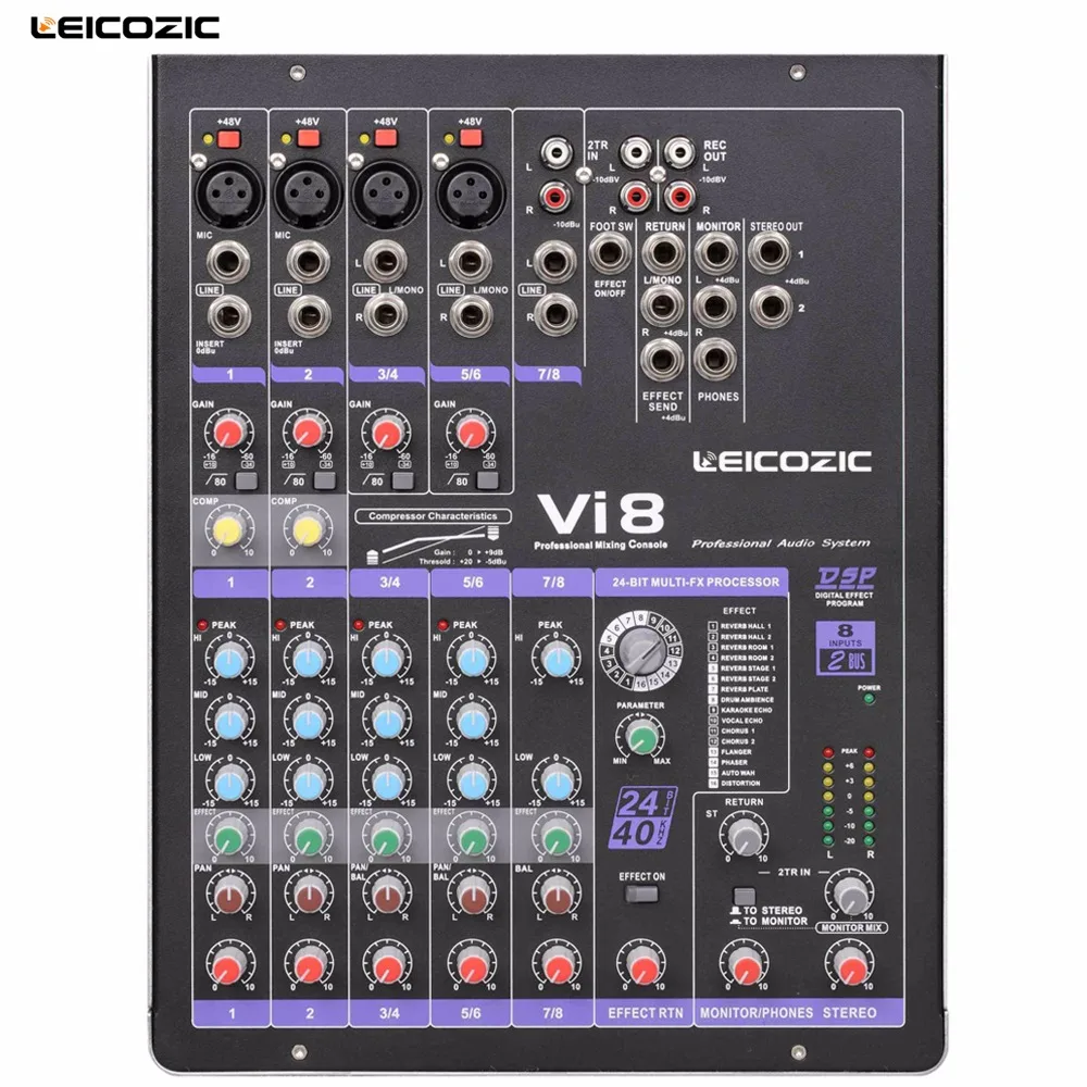 

Leicozic Vi-8 Professional audio mixer 8 channel mixing console for stage church concert karaoke sound mixer system dj equipment