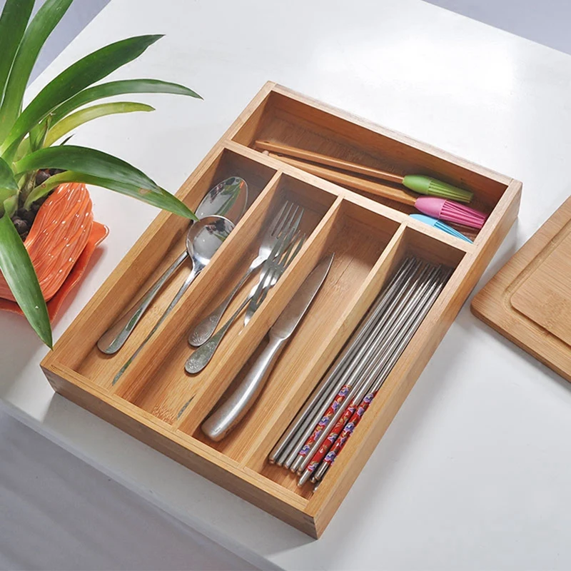 Practical Kitchen Cutlery Storage Box Expandable Cutlery Tray Bamboo Drawer Organizer Kitchen Accessories