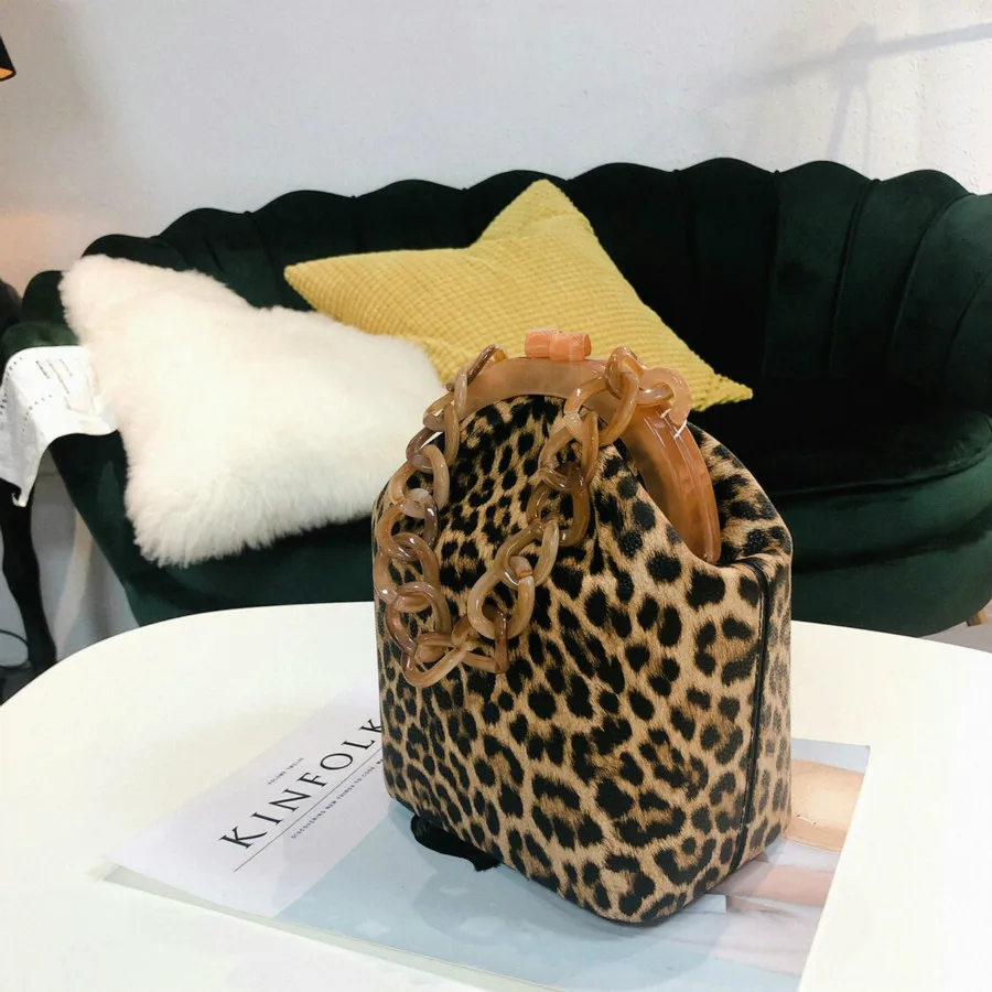 Леопардовая расцветка, акриловая цепочка, женские сумки, модные деревянные клипсы, женские сумки через плечо, роскошные женские кошельки, ручные сумки