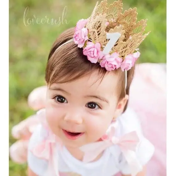 Pale Pink Birthday Crown Headband for Party Girl Gold Hair Accessories 1PC |