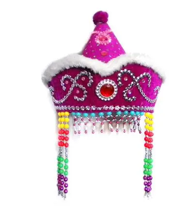 Мужская и женская шляпа в стиле монгольского национального горца, головной убор, головной убор, цветок, тибетский танцевальный головной убор, аксессуар - Цвет: purple