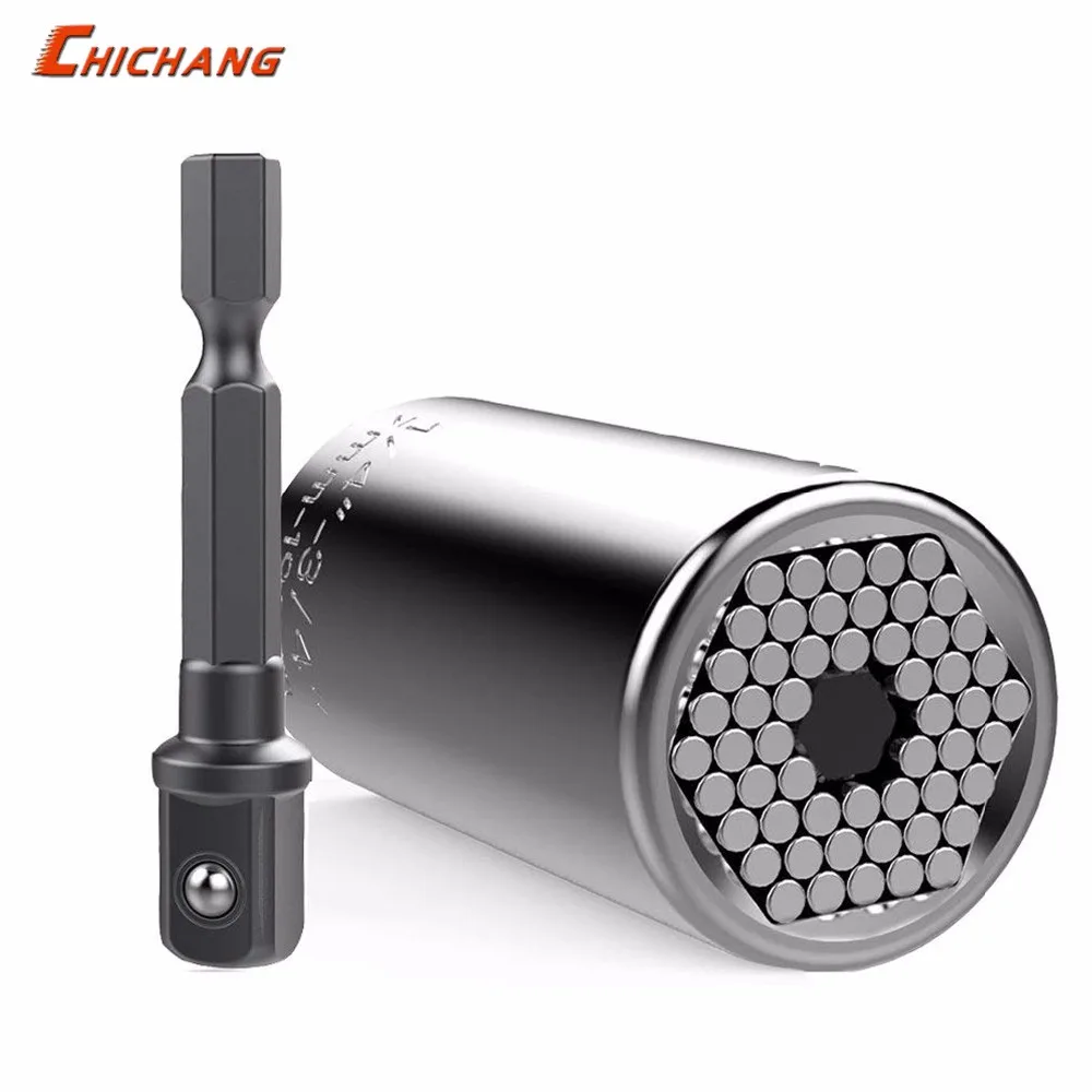 Universal Socket Wrench Tools Paissite 7mm to 19mm Universal Socket Set with Adapter for Power Drill