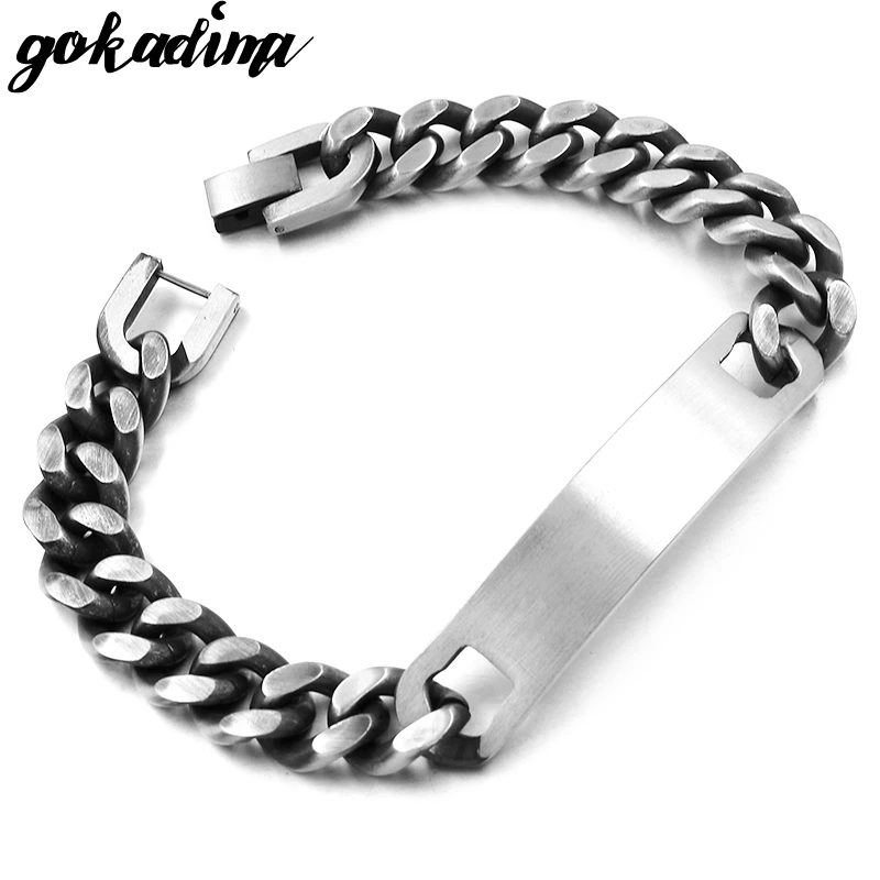 

GOKADIMA Vintage Black ID Bracelet For Men 11MM Wide Link Chain Cool Rocking Stainless Steel Christmas Bracelet Gifts For Lover