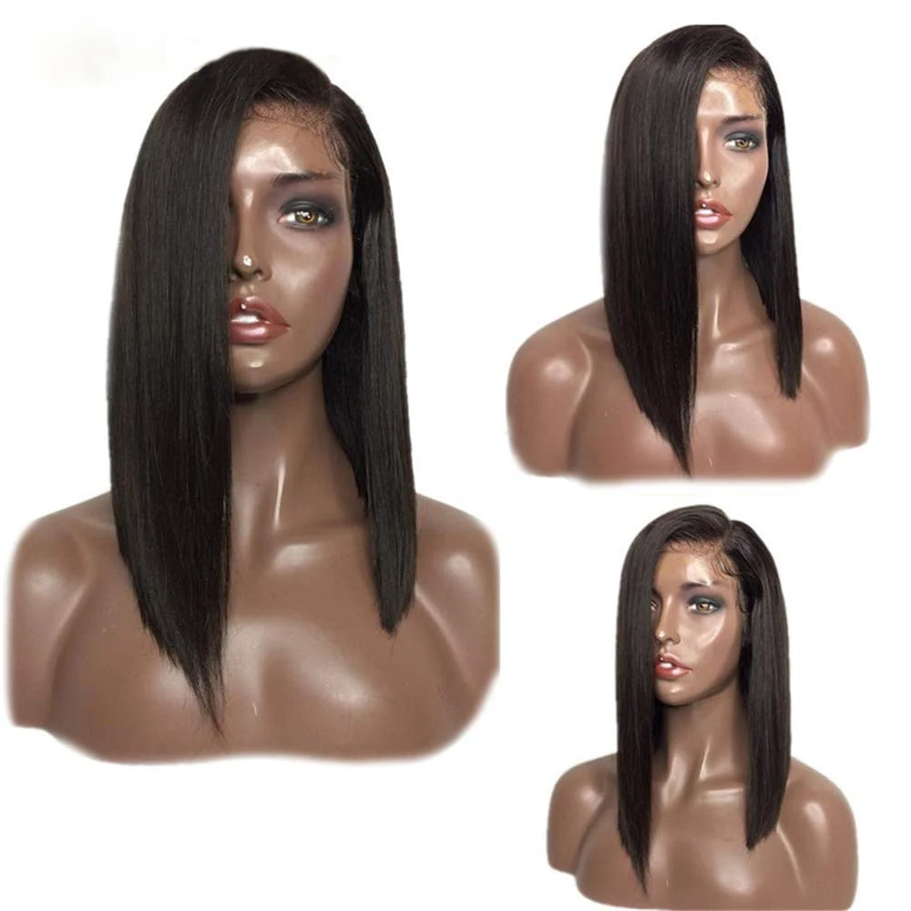 

SimBeauty Side Part Straight Short Bob Glueless Lace Front Human Hair Wig Brazilian Virgin Preplucked With Baby Hair For Women