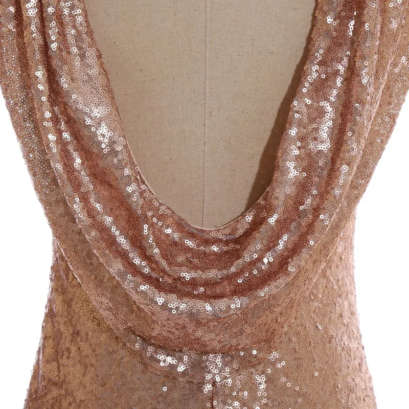 Горячая 2019 розовое золото с пайетками длинное платье подружки невесты в стиле
