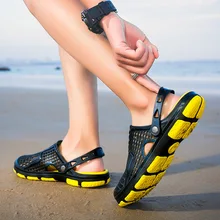 Новые летние мыльницы мужские пляжные сандалии перфорированная ткань тапочки мужские шлепанцы легкие сандалии открытый летняя повседневная обувь