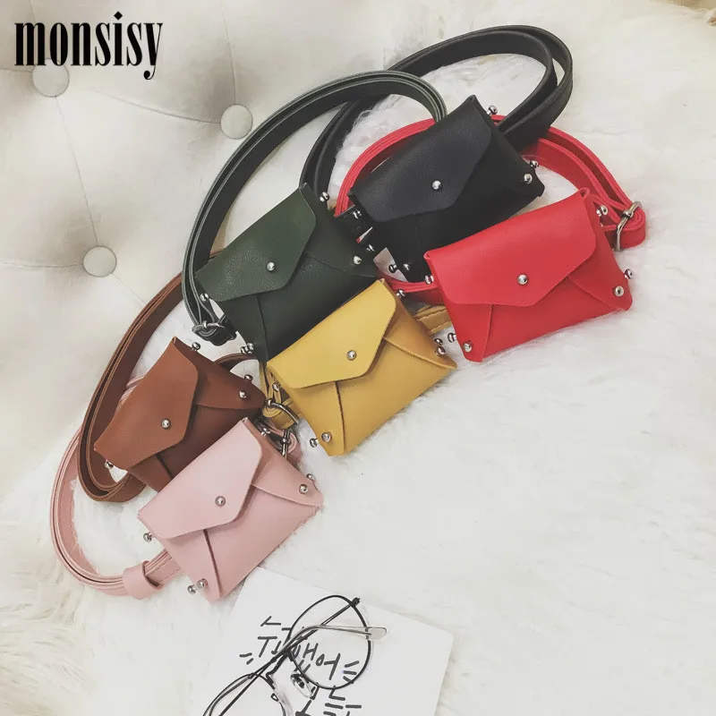 Monsisy Children Waist Fanny Bag Packs PU Leather Colorful Solid Fashion Kid Baby Girl Boy Fanny Money Waist Bags Belt Pack