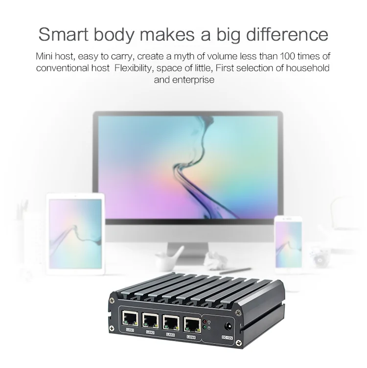 Безвентиляторный промышленный Мини компьютер J1900 процессор 4* lan 2* USB 2* Порты дисплея