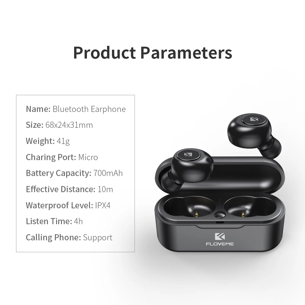 FLOVEME Mini TWS5.0 Wireless Bluetooth Earphone Earphones Headphone Headset 3D Stereo Sound Earbuds Dual Microphone Charging Box