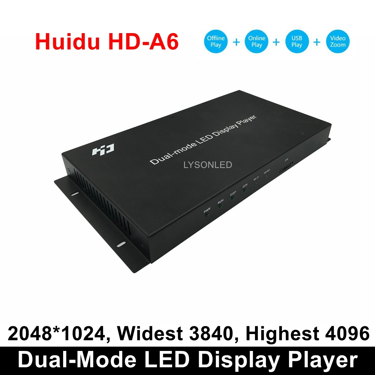 

Huidu HD-A6 Asynch & Synch Large LED Video Display Player, Dual-Mode LED Video Controller 4 in 1 player(WIFI/4G expend support)