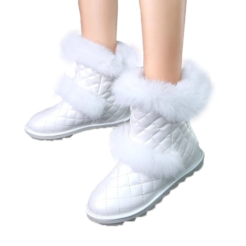 Negro Moda De 2018 Mujeres Fuzzy Invierno Mujer Nieve white Blanco Black Cuero Botas Zapatos Felpa Calientes Caliente Faux Zwffq75