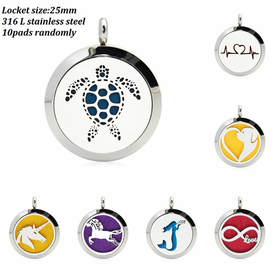 

Tortoise unicorn 25mm Perfume Diffuser Locket Stainless Steel Essential Oil Perfume locket pendant fit necklace 10 pad no chain