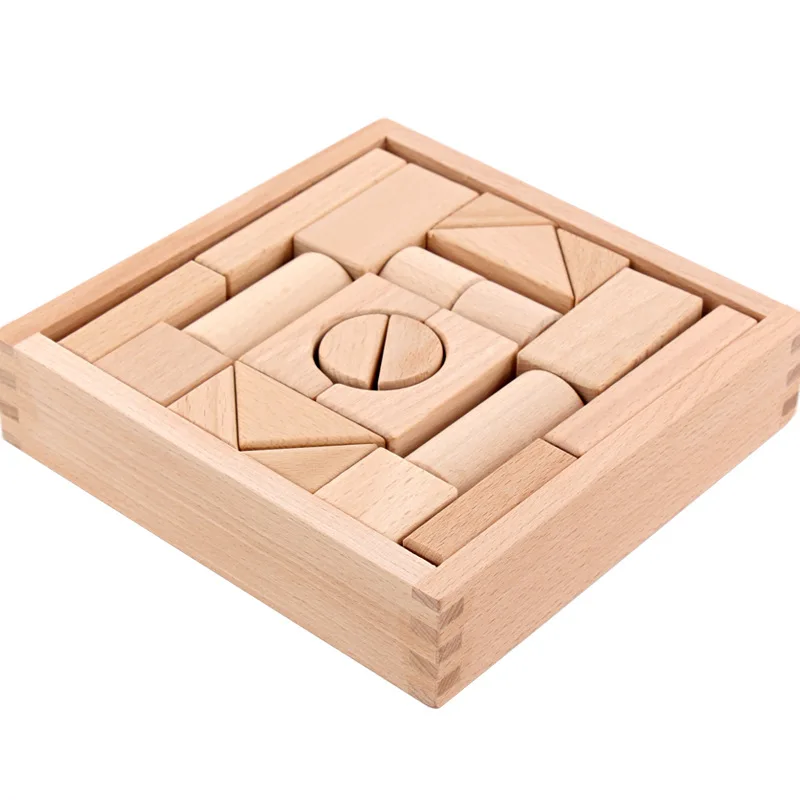 Высокое качество 22 деревянные детские деревянные коробки можно укусывать составное здание блоки напиленные Раннее Образование Развивающие игрушки - Цвет: With housing box